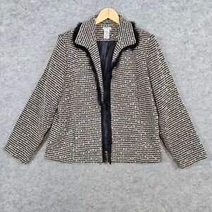 Graffwear Tweed Open Front Jacket Women's Size M Multicolor‎ Faux Fur Trim Lined